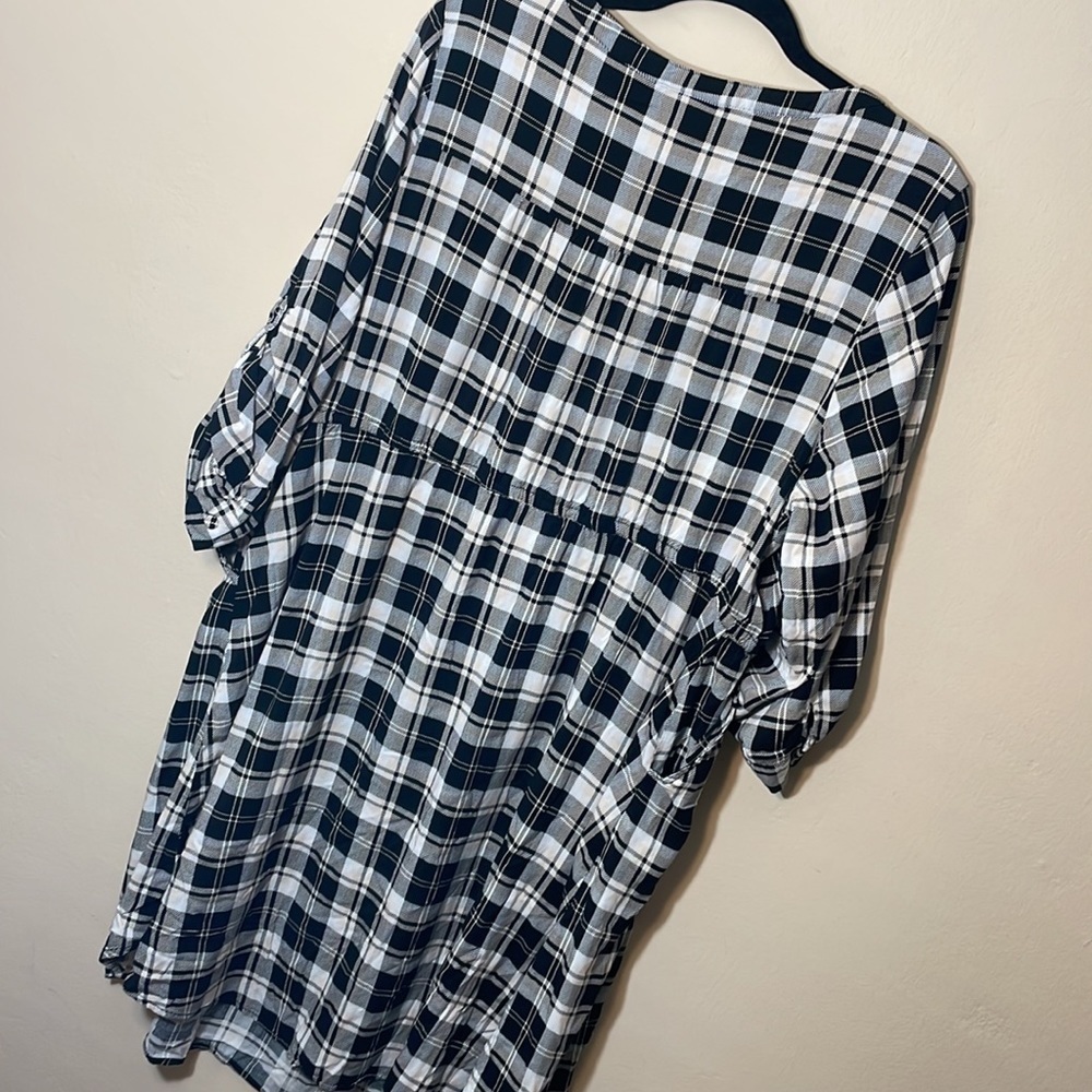 Torrid size 3 BLACK & IVORY PLAID CHALLIS ZIP FRONT DRAWSTRING SHIRT DRESS - Picture 11 of 11